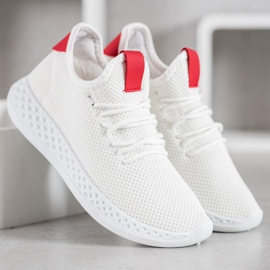 SHELOVET Bequeme durchbrochene Schuhe weiß rot 2