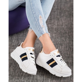 Weide Turnschuhe auf der Plattform weiß schwarz gelb 1