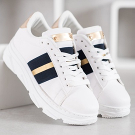 Weide Turnschuhe auf der Plattform weiß schwarz gelb 2