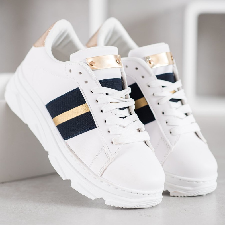 Weide Turnschuhe auf der Plattform weiß schwarz gelb 2