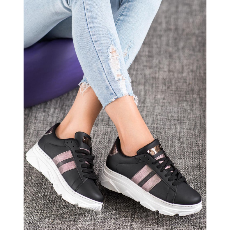 Weide Turnschuhe auf der Plattform schwarz mehrfarbig 2