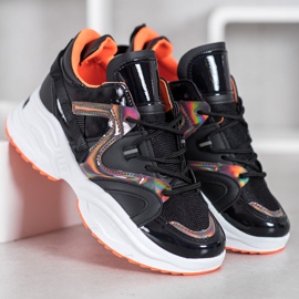 Weide Mode-Turnschuhe schwarz orange 1