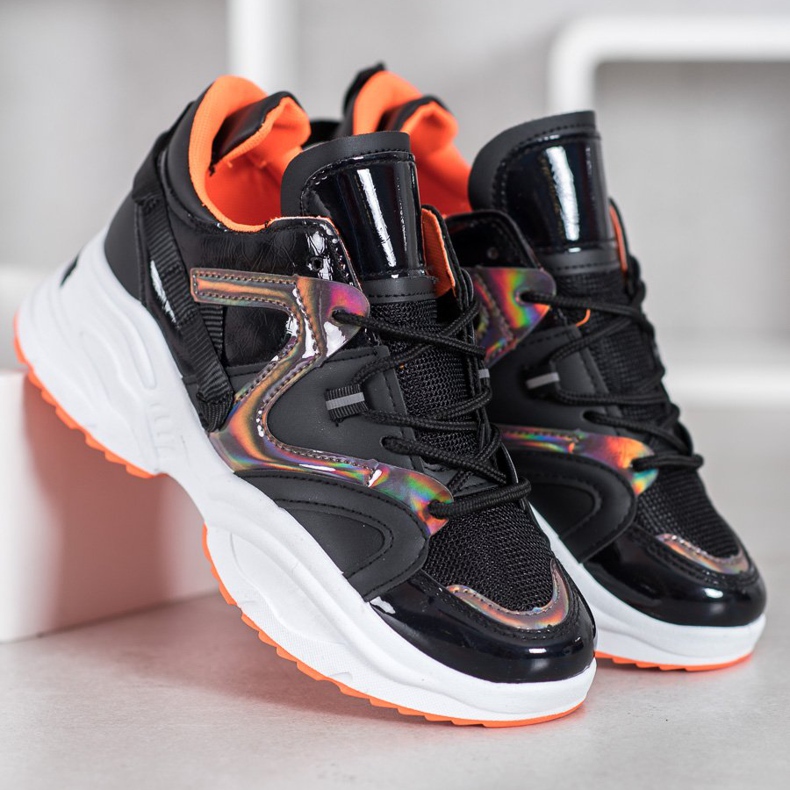Weide Mode-Turnschuhe schwarz orange 1