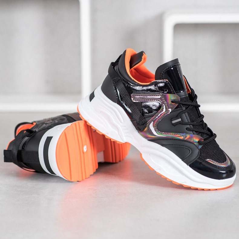 Weide Mode-Turnschuhe schwarz orange 2