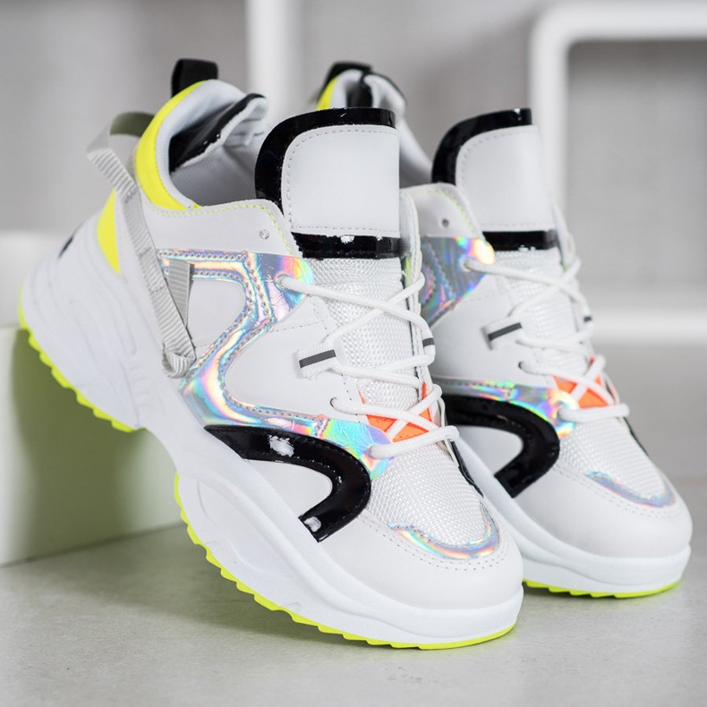 Weide Mode-Turnschuhe weiß schwarz grau gelb 1