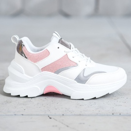 SHELOVET Stylische Sneaker weiß rosa grau 2