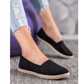 SHELOVET Schwarze Espadrilles mit Glitzer 1