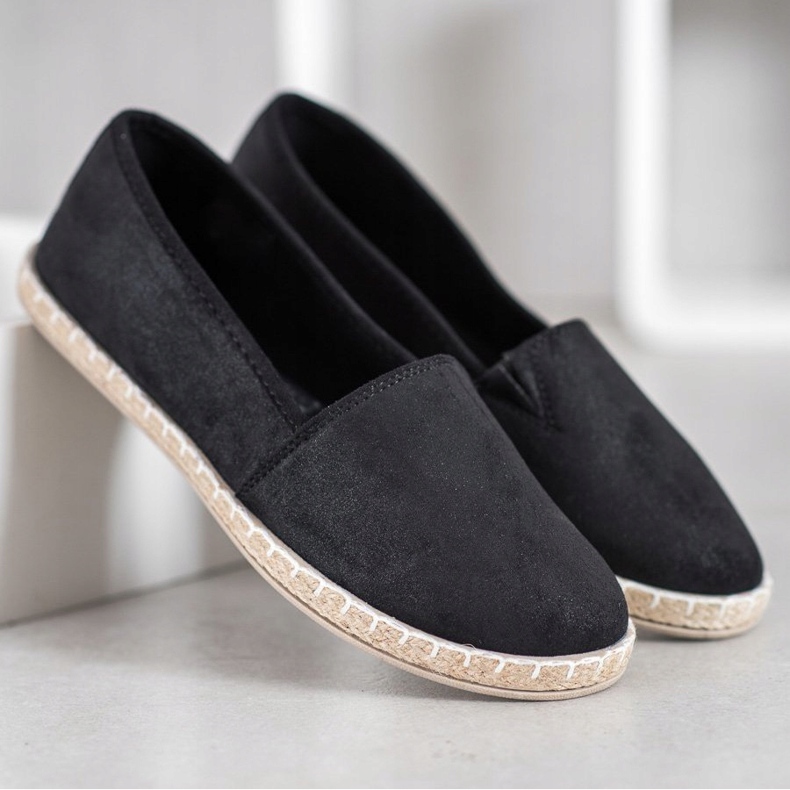 SHELOVET Schwarze Espadrilles mit Glitzer 2