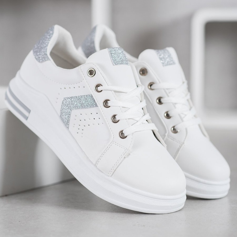 SHELOVET Sneakers mit Glitzereinsätzen weiß grau 2
