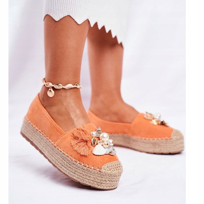 PS1 Damen Espadrilles auf der Denver Orange Linen Platform 1