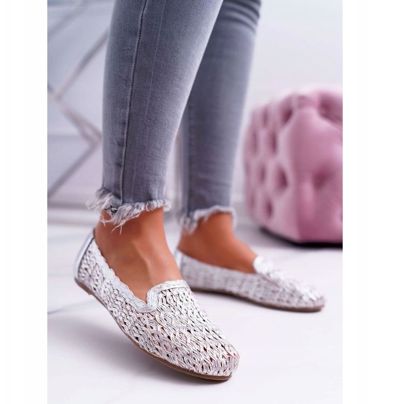 Damen Ballerinas Lu Boo geflochten Silber 4Ever grau 1