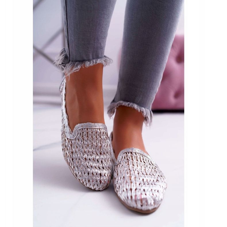 Damen Ballerinas Lu Boo geflochten Silber 4Ever grau 2