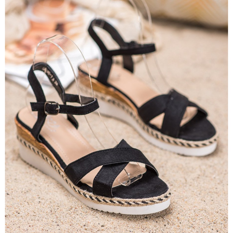 Small Swan Keilsandalen mit Glitzer schwarz 1