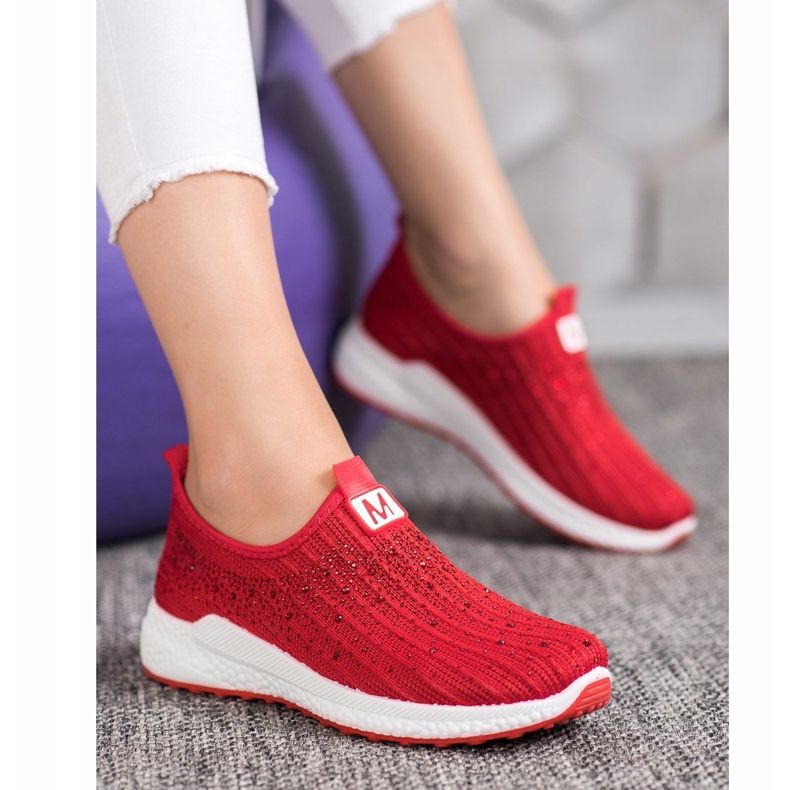 SHELOVET Rote Schuhe mit Kristallen 1