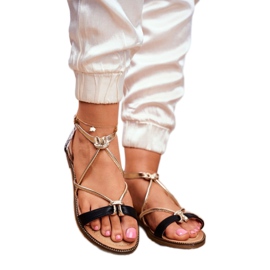 S.Barski Damen Sandalen Flach Schwarz und Gold Barski Samim gelb 1