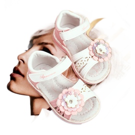 Apawwa Kindersandalen mit Klettverschluss Blume Pink Mino weiß rosa 1