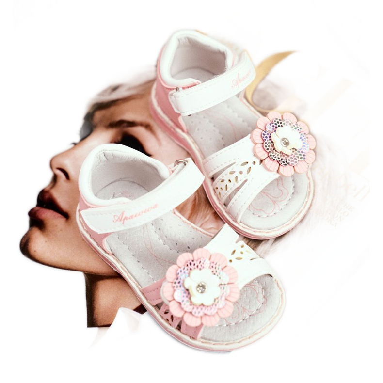 Apawwa Kindersandalen mit Klettverschluss Blume Pink Mino weiß rosa 1