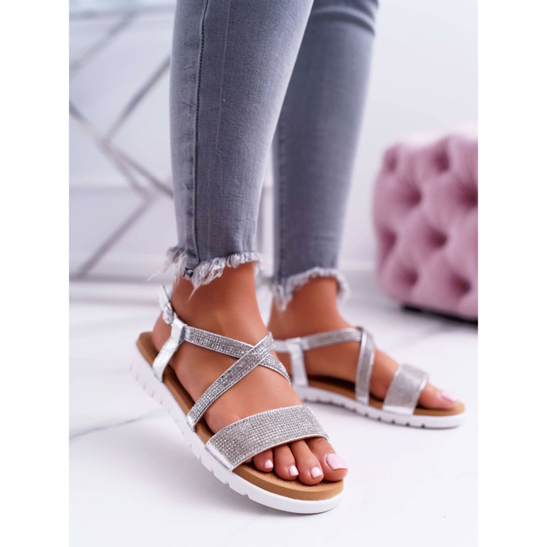 Damen Sandalen Lu Boo Mit Cubic Zirkonia 406-5 Silber Stella grau 1