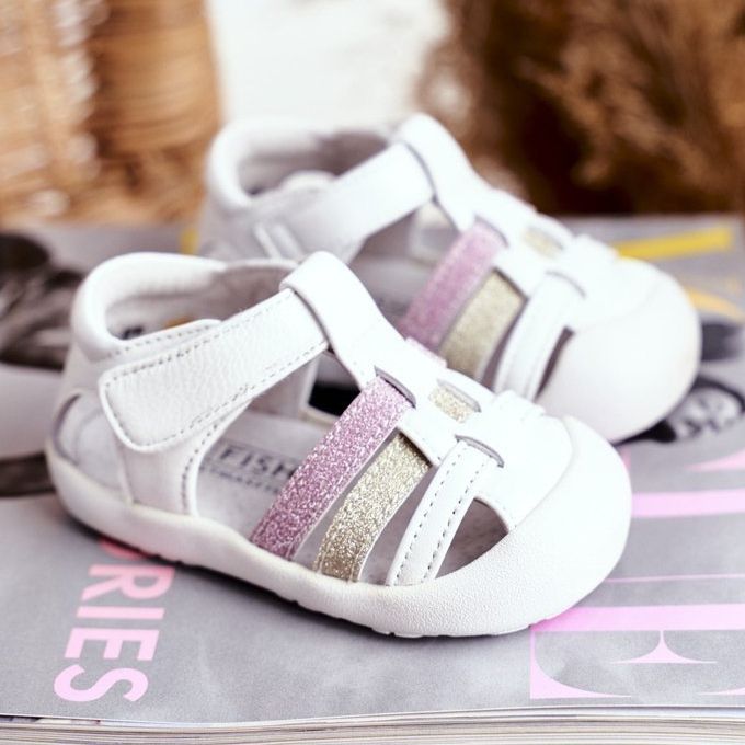 Apawwa Kindersandalen mit Klettverschluss Glitzer Weiß Ontario rosa golden 1