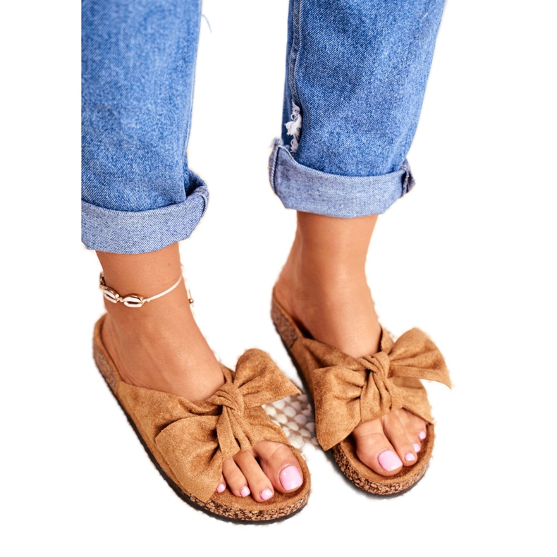 NFR Braune Hausschuhe für Damen mit Schleife Wendy Cork 3