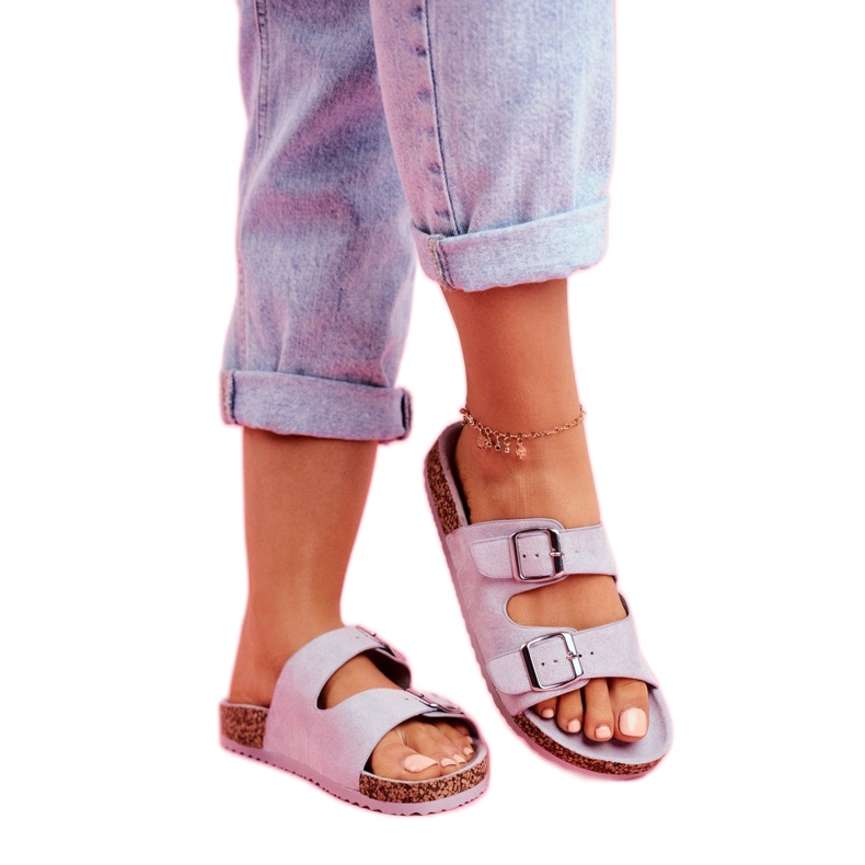 EVE Damenhausschuhe aus Kork mit Schnallen Grau Si Senor 1