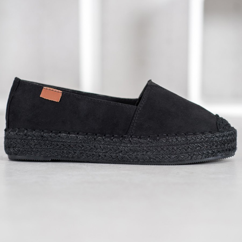 SHELOVET Schwarze Espadrilles mit Wildleder 2