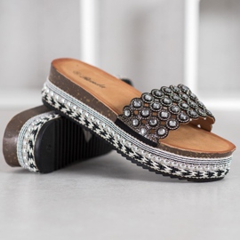 Renda Hausschuhe mit Ornamenten auf der Plattform schwarz 1