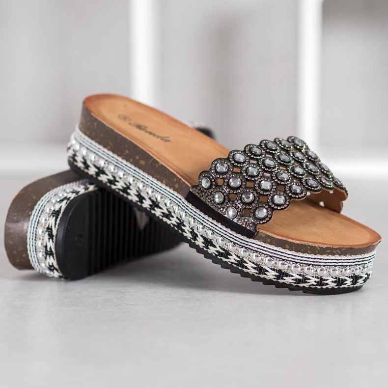 Renda Hausschuhe mit Ornamenten auf der Plattform schwarz 1