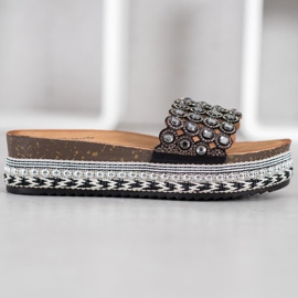 Renda Hausschuhe mit Ornamenten auf der Plattform schwarz 2