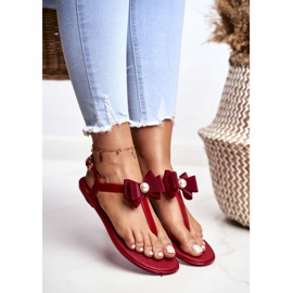 LU BOO Rote Damen Gummisandalen Flip-Flops Etta Bow 2