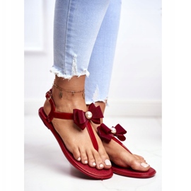 LU BOO Rote Damen Gummisandalen Flip-Flops Etta Bow 1