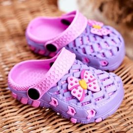 NEWS Kinderhausschuhe Schaumstoff Crocs Violett Schleife Susan 1
