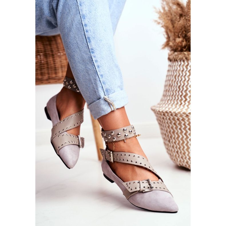 Lu Boo Ballerina Aus Spitz Gestreiften Nieten Grau Esteria 2