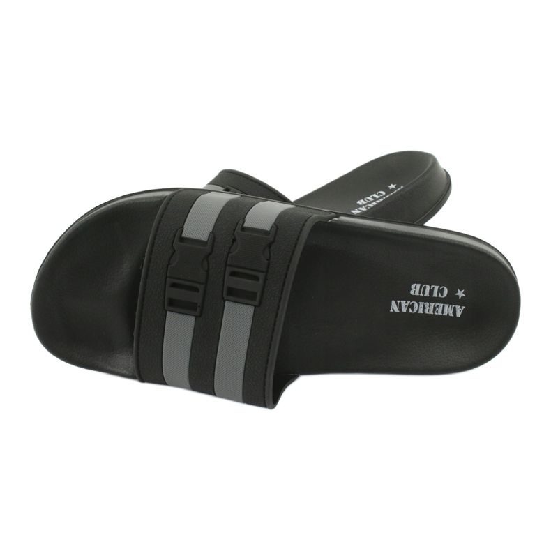 American Club American NH15 Herren-Slipper mit zwei Streifen schwarz grau 3