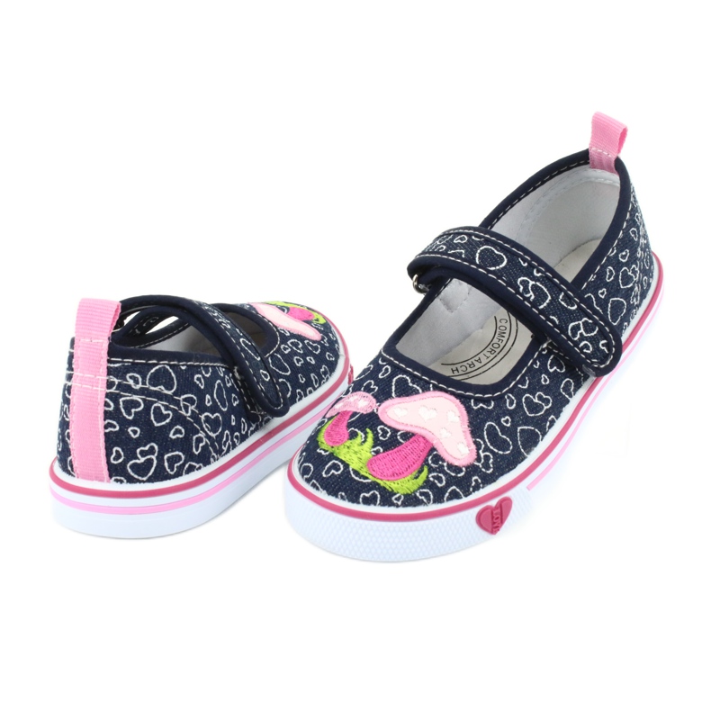 American Club Ballerinas Sneakers mit Klettverschluss TEN15 Herzen weiß marineblau rosa 3