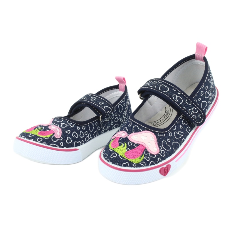 American Club Ballerinas Sneakers mit Klettverschluss TEN15 Herzen weiß marineblau rosa 2
