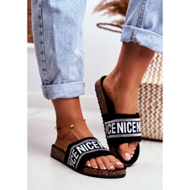 EVE Schwarze Hausschuhe für Damen auf Kork mit BeNice Strasssteinen 2