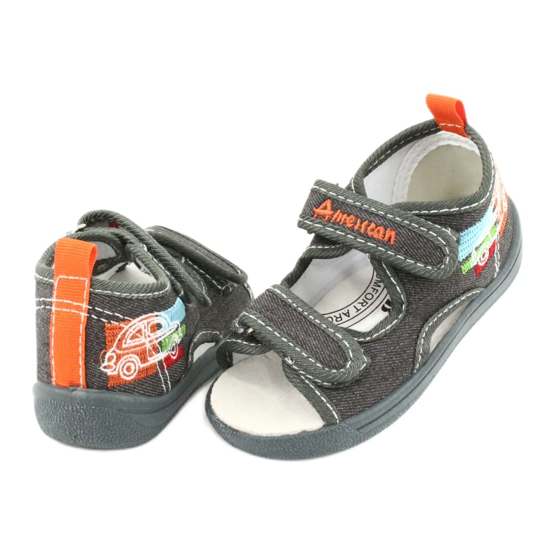 American Club Amerikanische Sandalen, Kinderschuhe, Ledereinsatz TEN46, grau 3