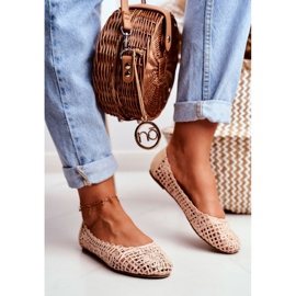 Lu Boo Damen Beige Durchbrochene Ballerinas Geflochtene Tragetasche 1