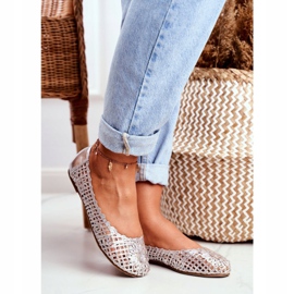 Lu Boo Damen Ballerinas Silber Durchbrochene Geflochtene Tragetasche grau 1