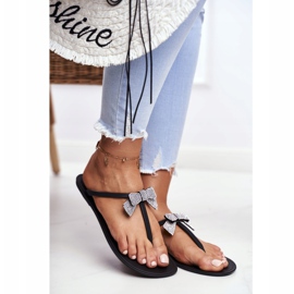 LU BOO Damen Gummi Hausschuhe Schwarz Flip-Flops Schleifen Georgia 2