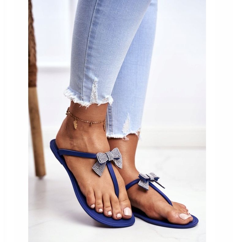 LU BOO Damen Gummi Hausschuhe Marineblau Flip-Flops Schleifen Georgia 1