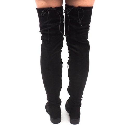 Wildleder Pompon Stiefel AB02-53 Schwarz 1