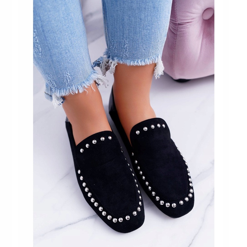 Lu Boo Damen Black Lords Ballerinas mit Planta Strasssteinen schwarz 2