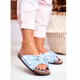 BUGO Blaue Hausschuhe für Damen mit Korkfransen Marina 2