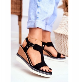 BUGO Damen Sandalen mit Keilabsatz Schwarz Rosa 2