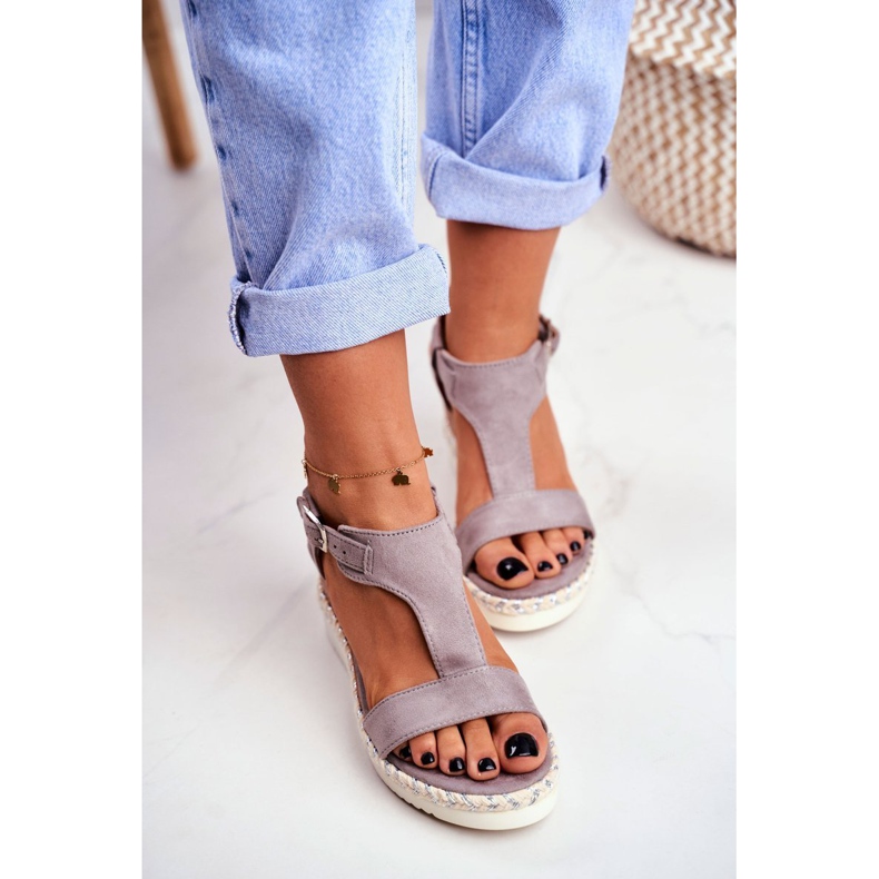 BUGO Damen Sandalen mit Keilabsatz Grau Rosa 1