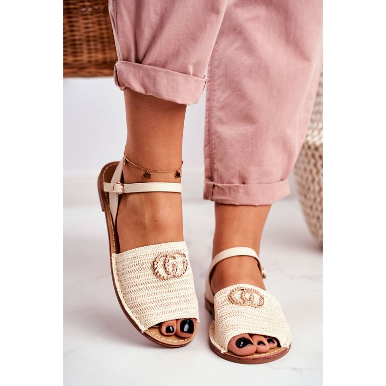 Beige Damen Flache Sandalen Lu Boo Geflochten Felicia 2