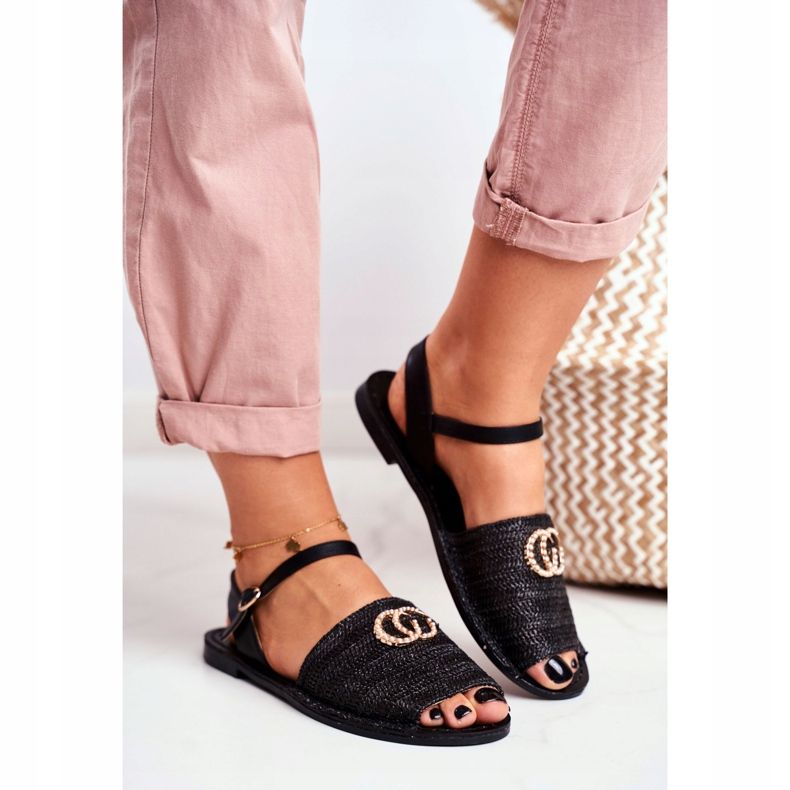 Schwarze Damen Flache Sandalen Lu Boo Geflochtene Felicia 2