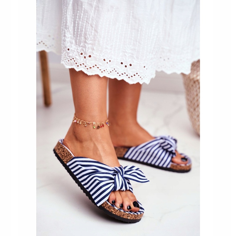 BUGO Hausschuhe für Damen mit Pin-up-Schleifen Navy Blue Verrone weiß navy blau 1